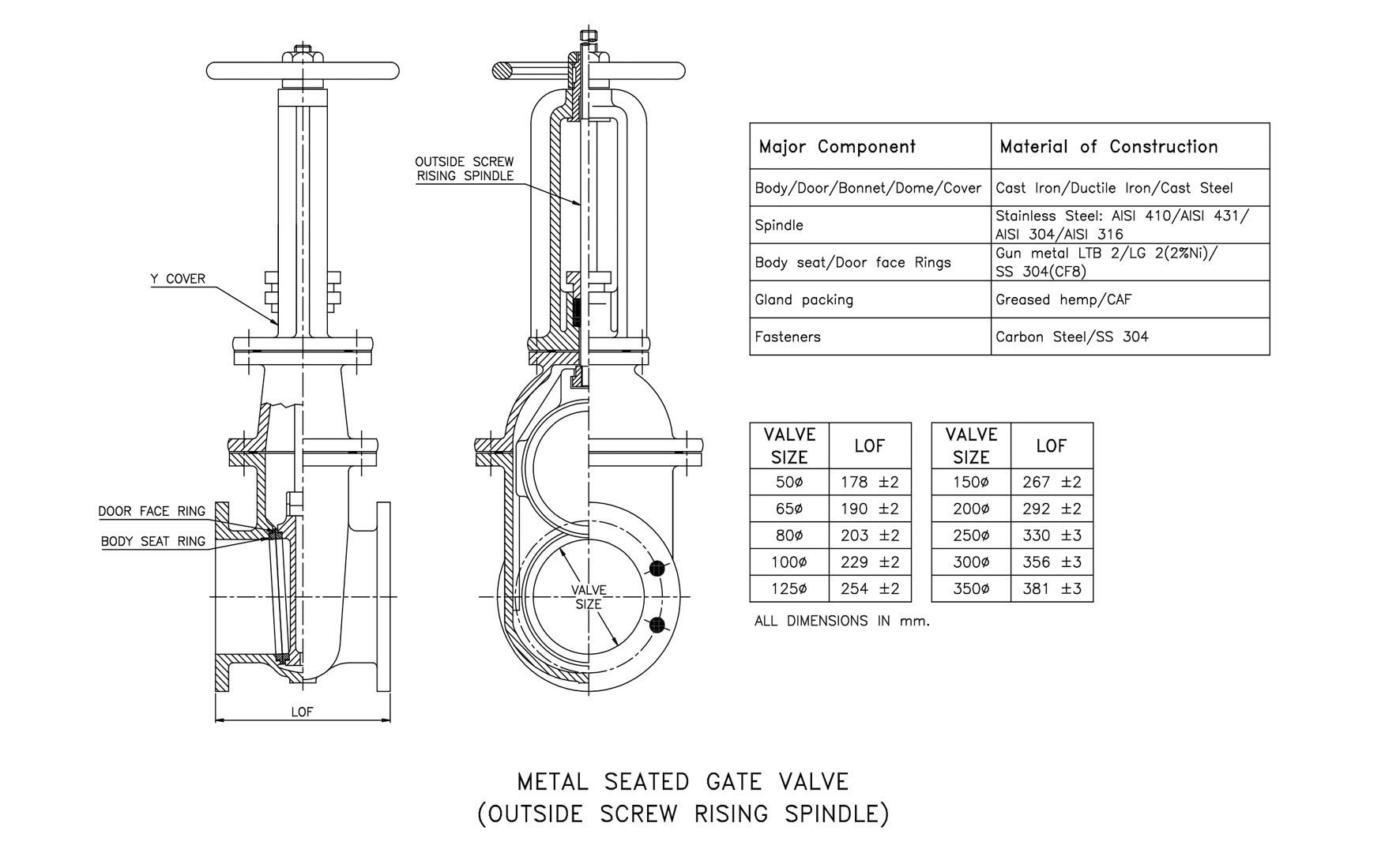 OUTSIDE SCREW RISING SPINDLE GATE VALVE